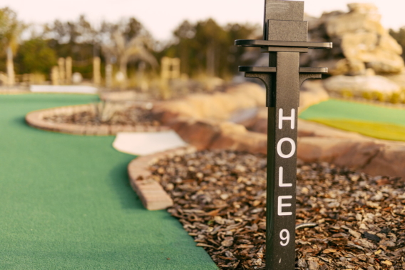The hole 9 marker post at Mini Royale