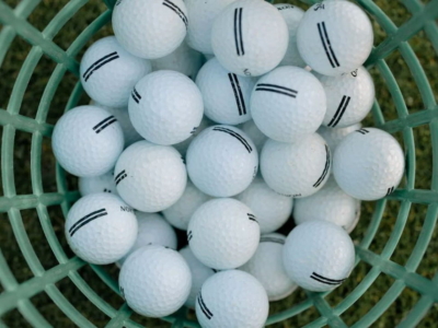 A basket of range balls seen from above